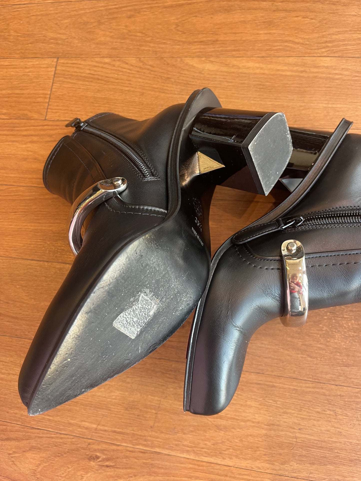 Alexander McQueen Leather Booties with Metal Detail