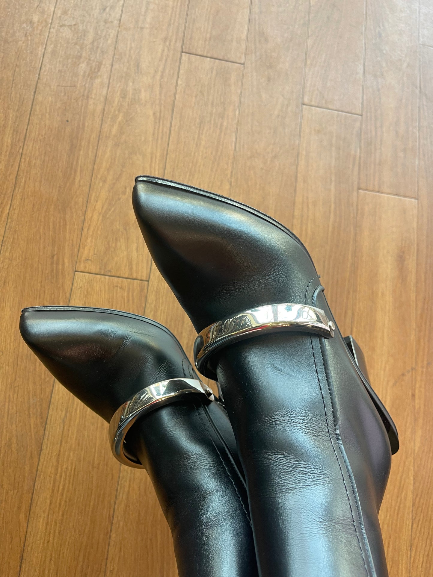Alexander McQueen Leather Booties with Metal Detail