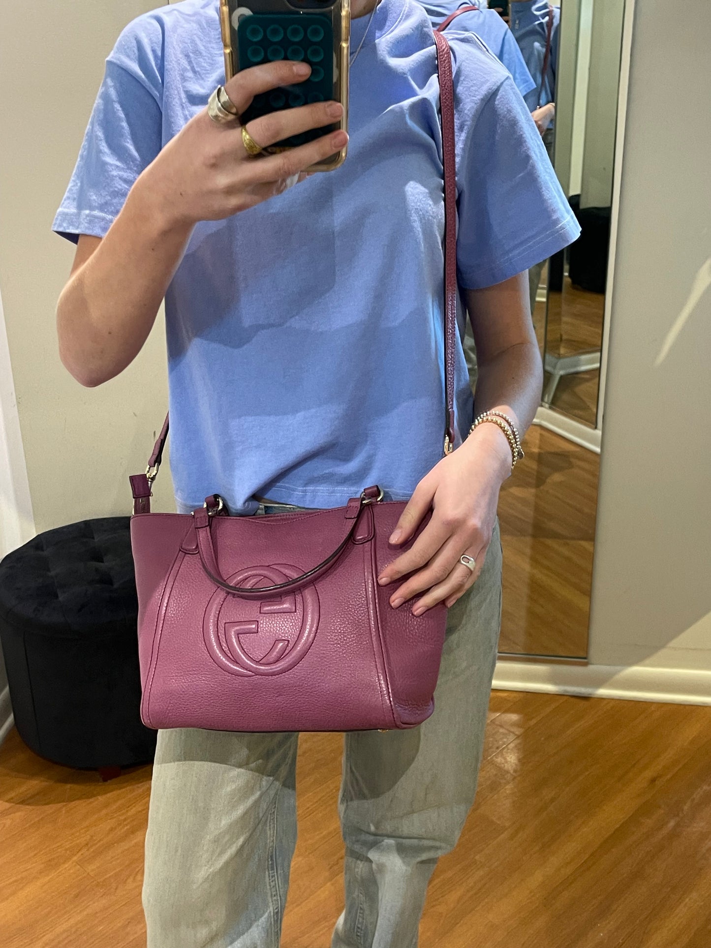 Gucci Pebbled Magenta Tote