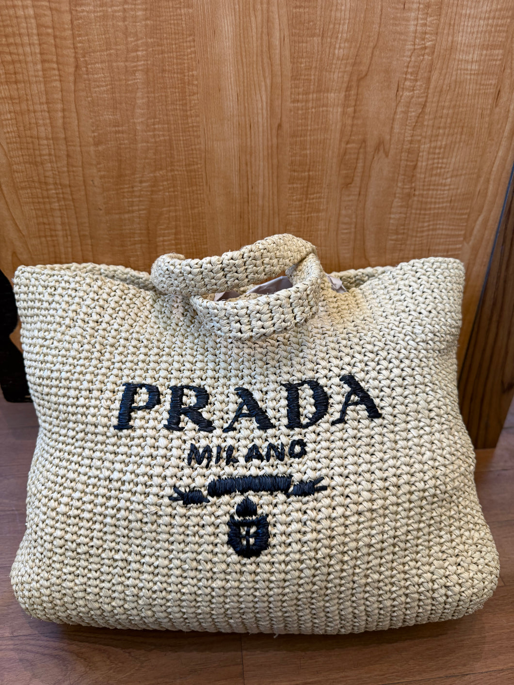 Prada Raffia Crotchet Tote Bag