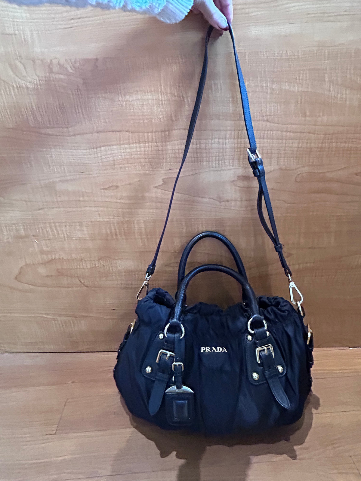 Prada Tessuto Nylon Jacquard Logo Tote Black