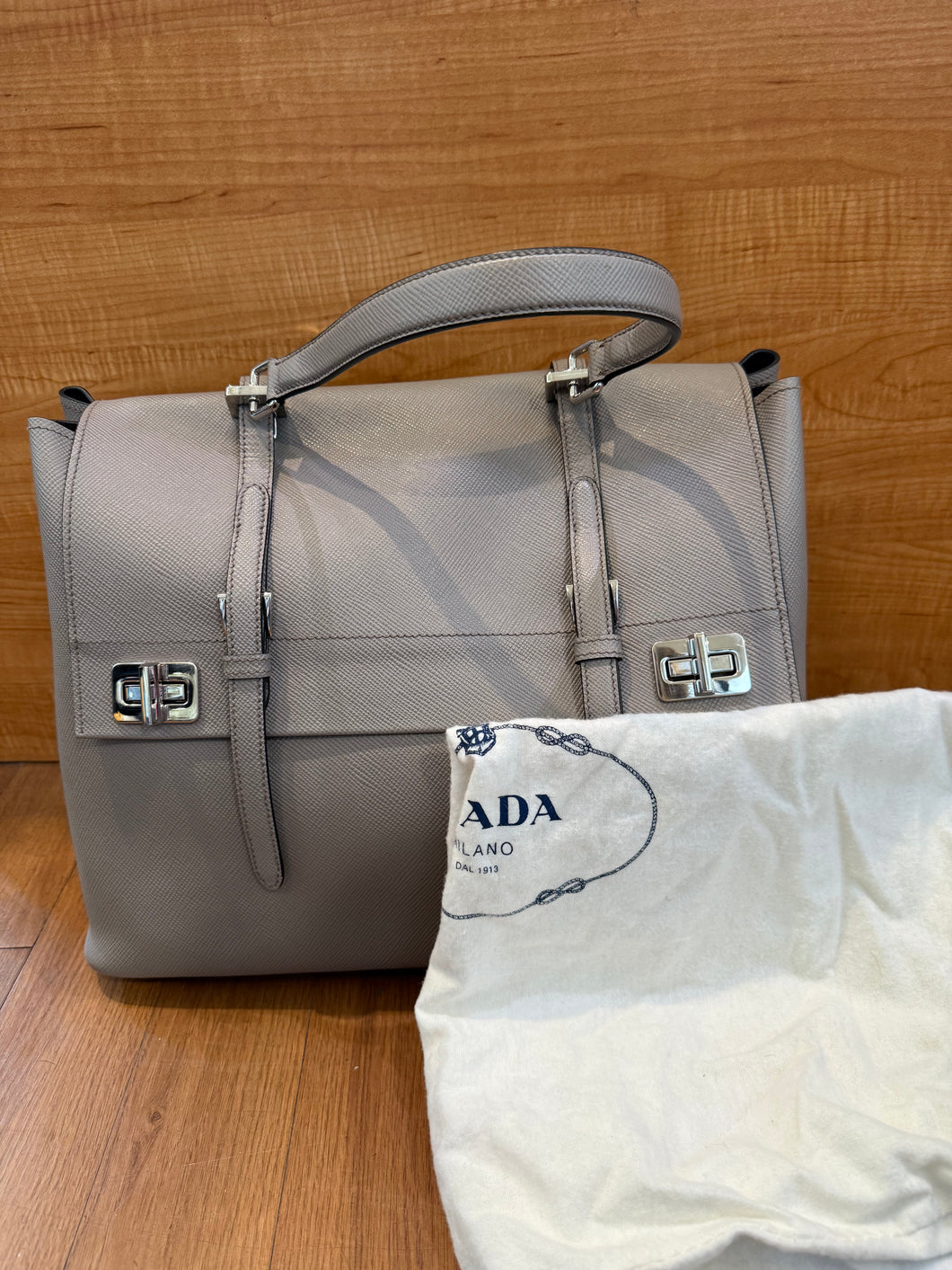 Prada Cuir Top Handle Turnlock Bag