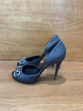 Load image into Gallery viewer, Gucci Black Glitter Peep Toe Platform Pumps
