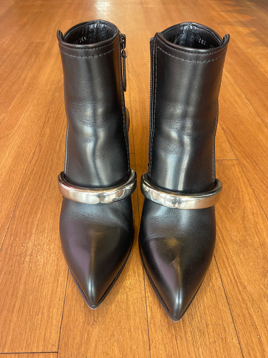 Alexander McQueen Leather Booties with Metal Detail