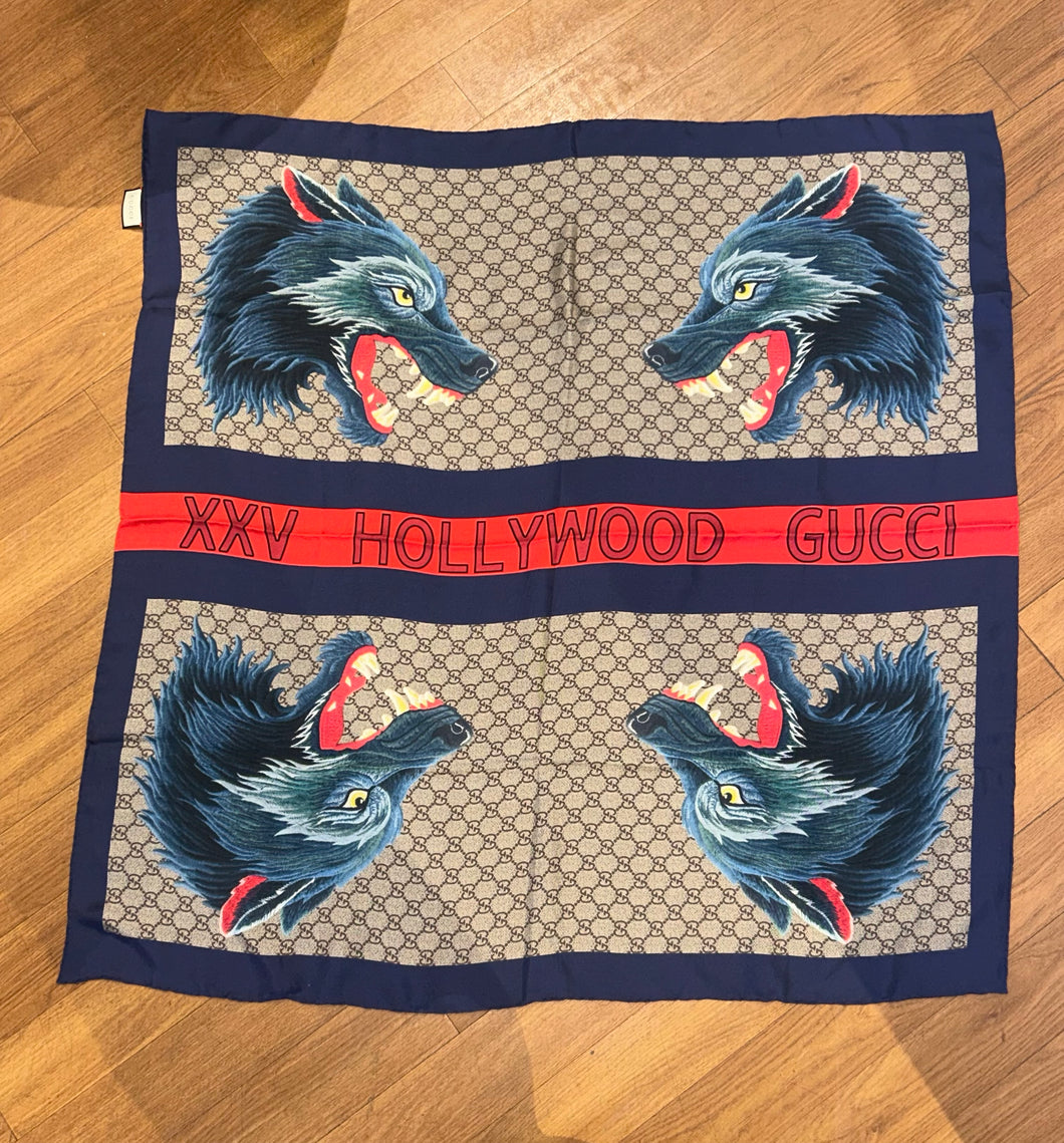 Gucci Wolf Print Silk Scarf