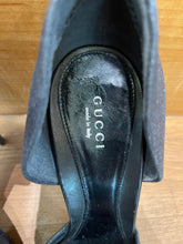 Load image into Gallery viewer, Gucci Black Glitter Peep Toe Platform Pumps
