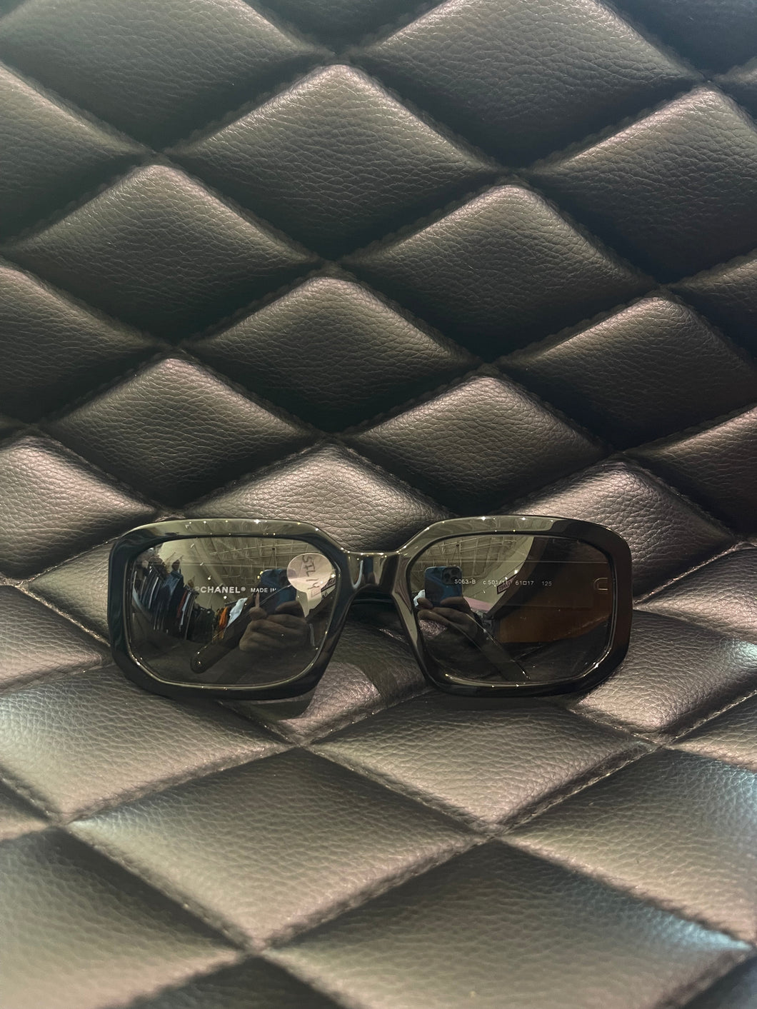 CHANEL
Black Acetate Gradient Lenses CC Logo Crystal Quilted Sunglasses