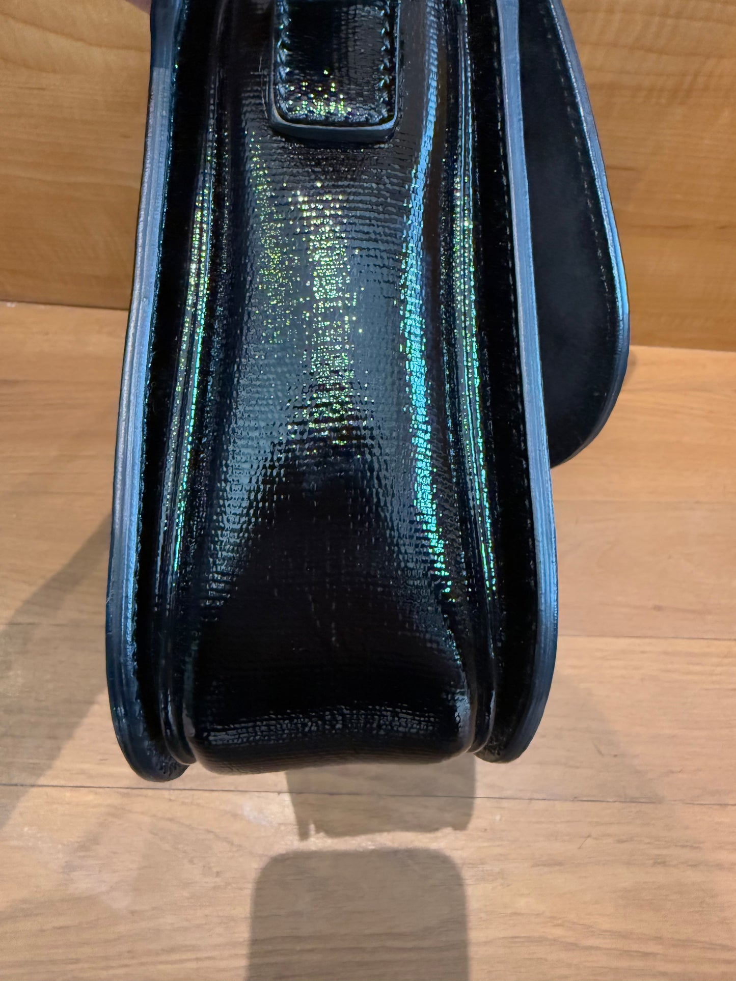 YSL SAINT LAURENT Textured Patent Large ChYc Flap Bag Black