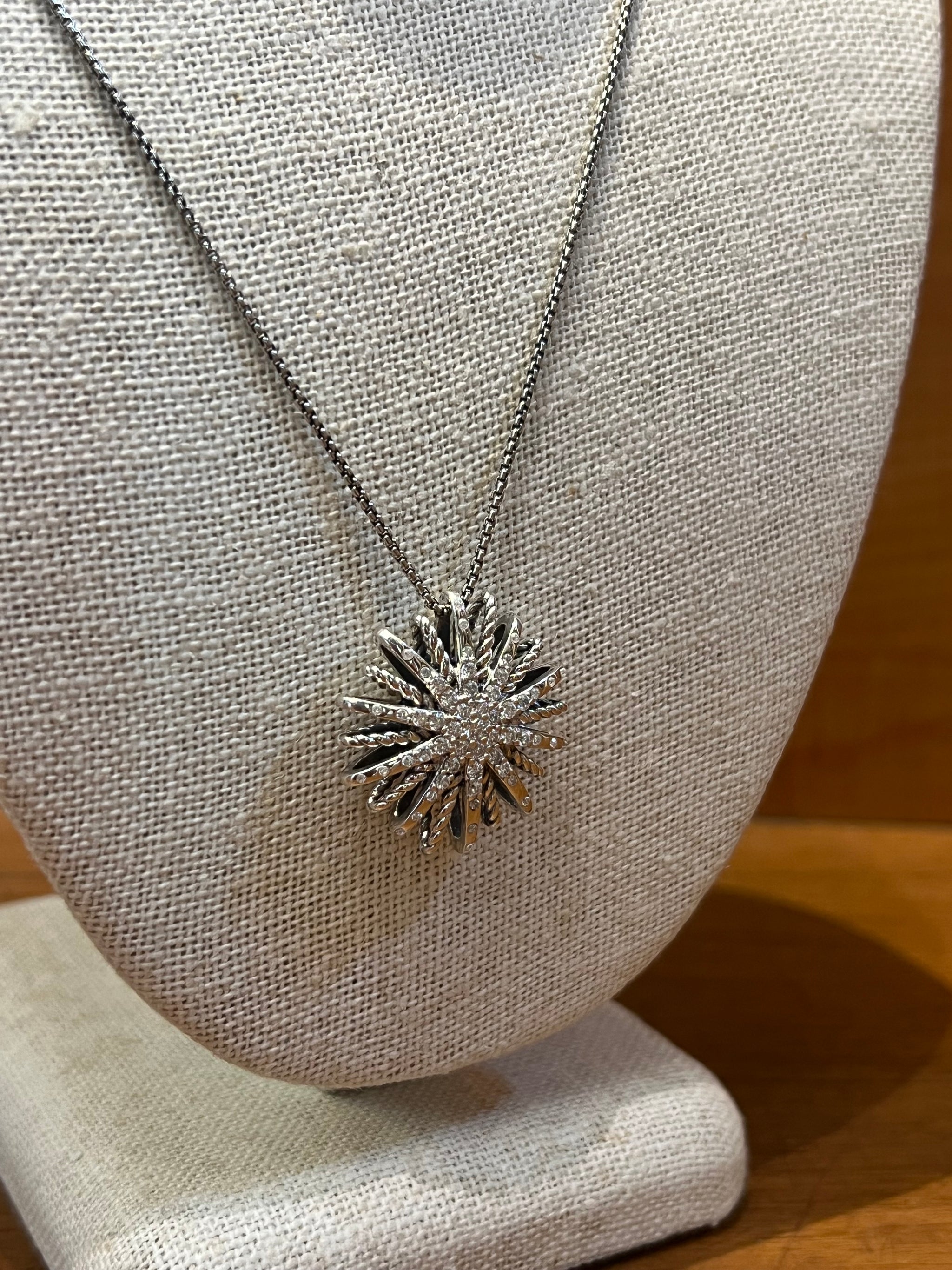 David Yurman 925 sale Silver Starburst Necklace with Diamonds