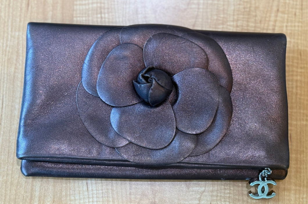 Chanel Metallic Lambskin Camellia Beauty Clutch