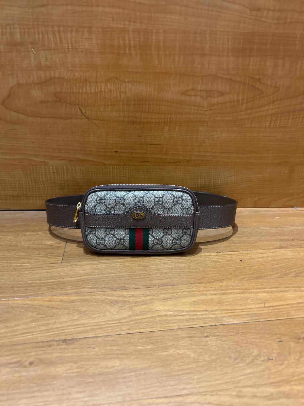 GUCCI Beige Ebony GG Supreme Canvas Small Ophidia Belt Bag