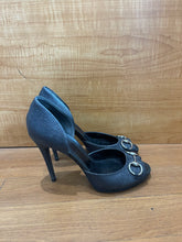 Load image into Gallery viewer, Gucci Black Glitter Peep Toe Platform Pumps
