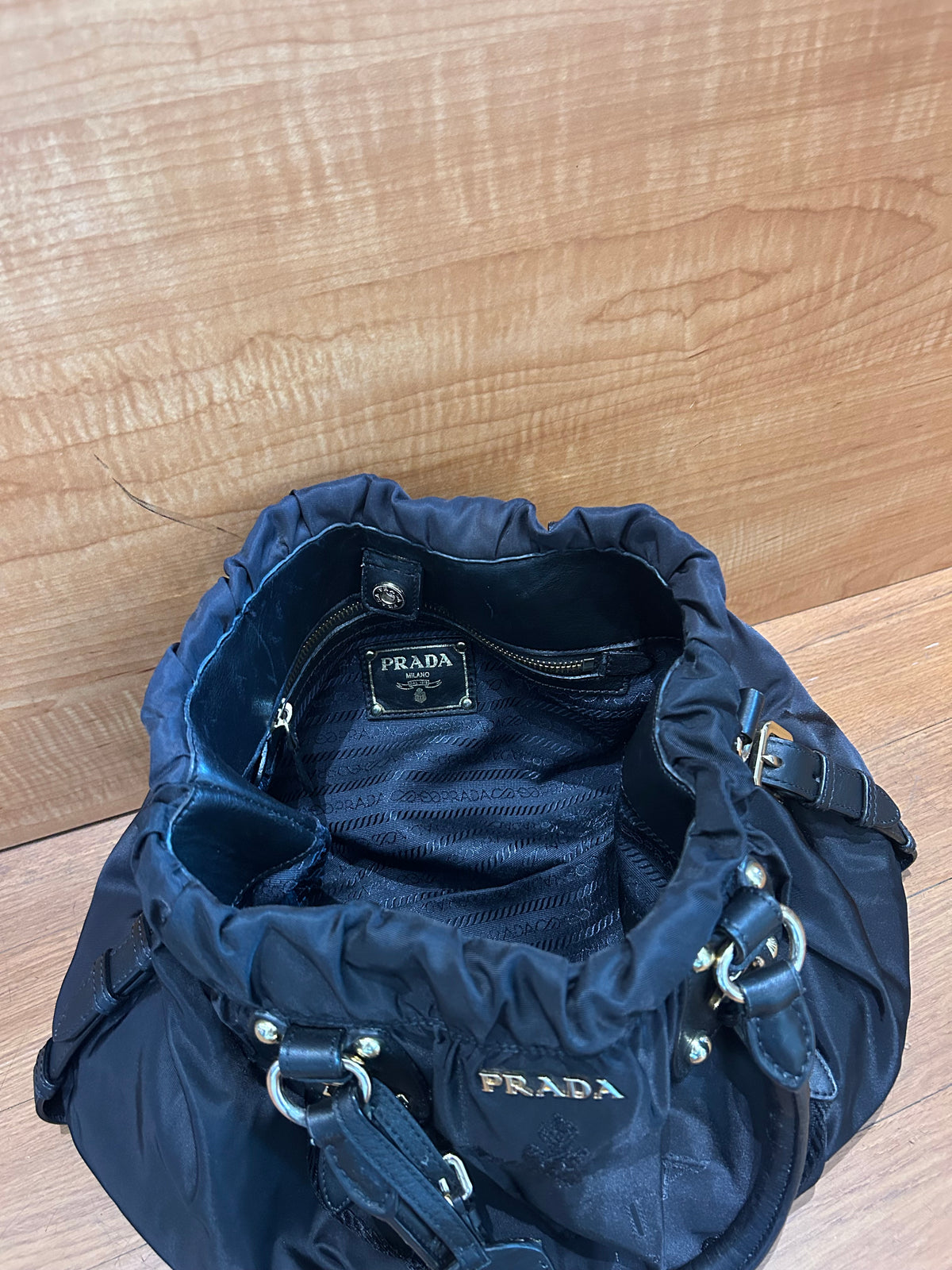 Prada Tessuto Nylon Jacquard Logo Tote Black