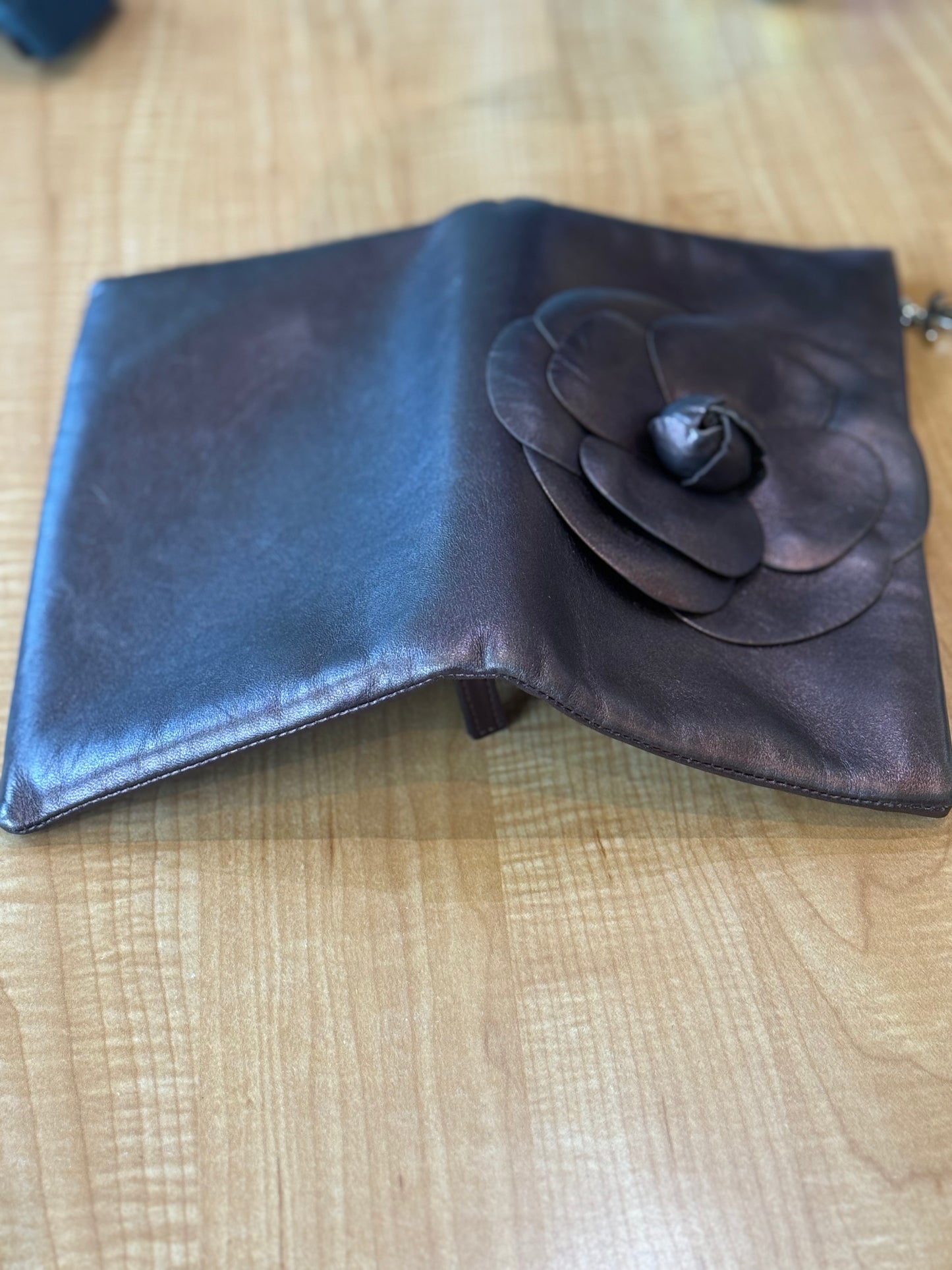 Chanel Metallic Lambskin Camellia Beauty Clutch