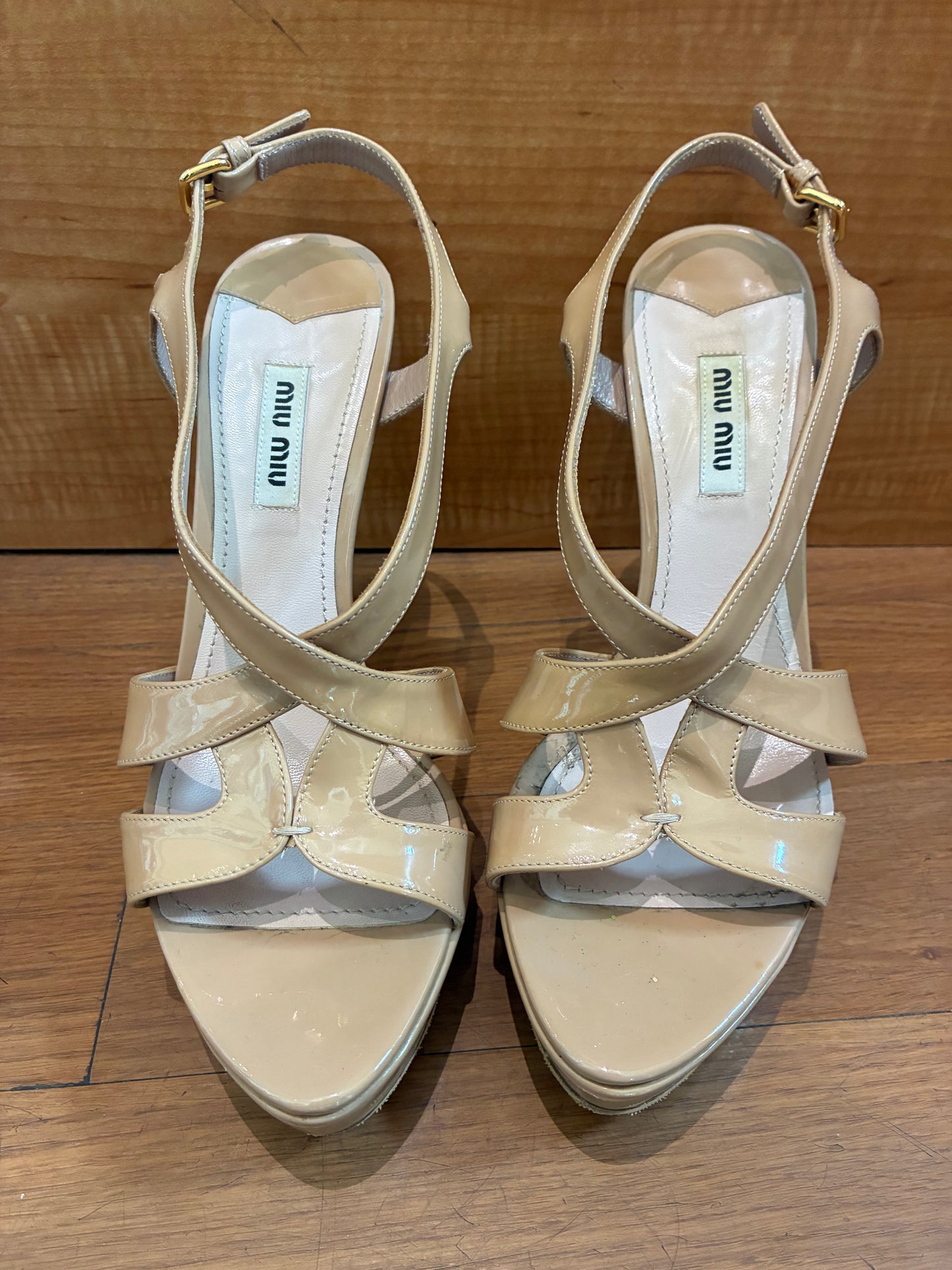 Miu Miu Patent Leather Slingback Sandals