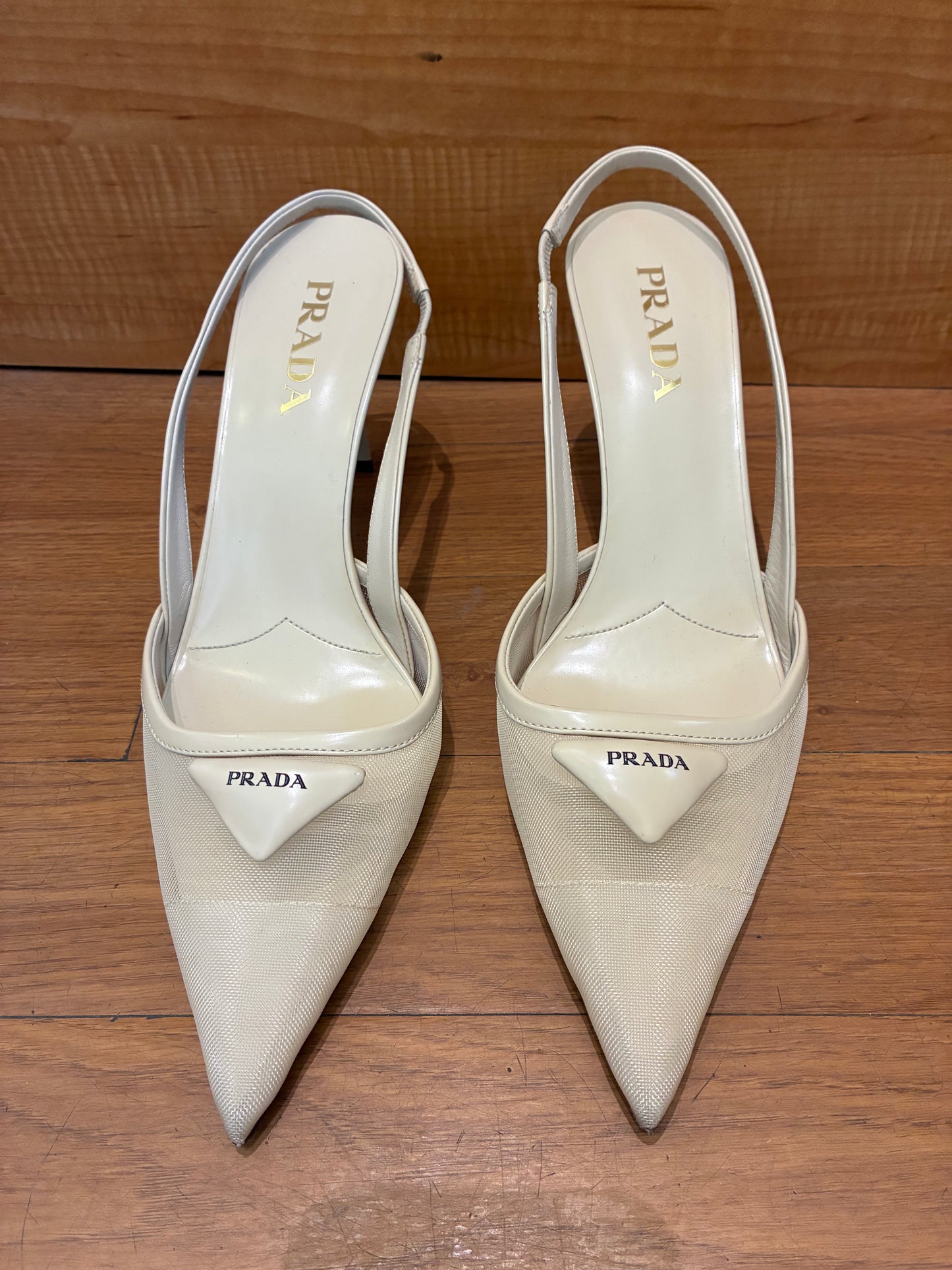 Prada Mesh Fabric Slingback Pumps