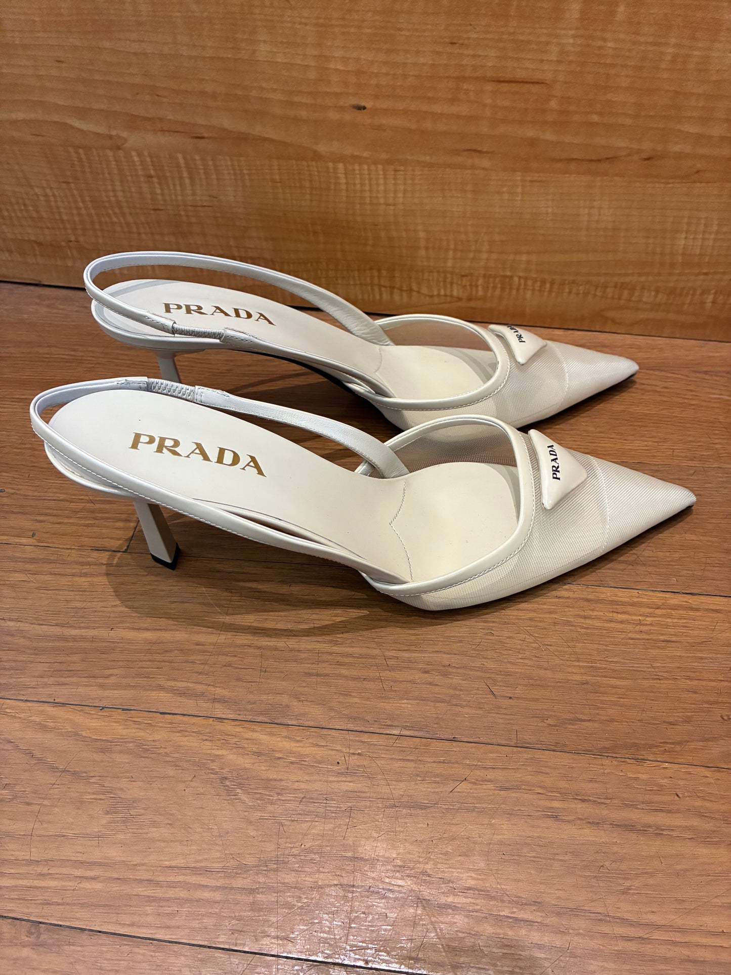 Prada Mesh Fabric Slingback Pumps