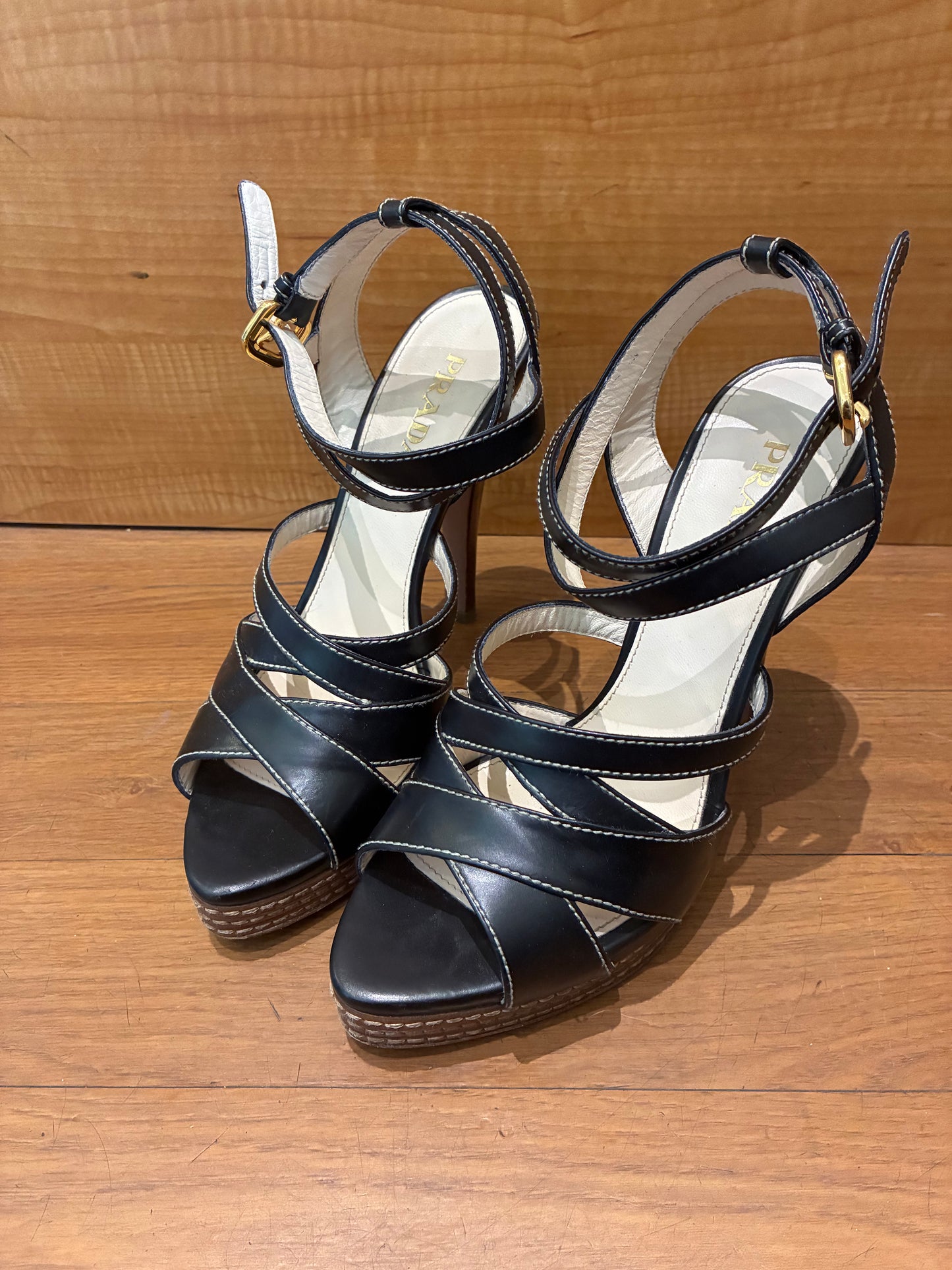 Prada Black Strappy Heels