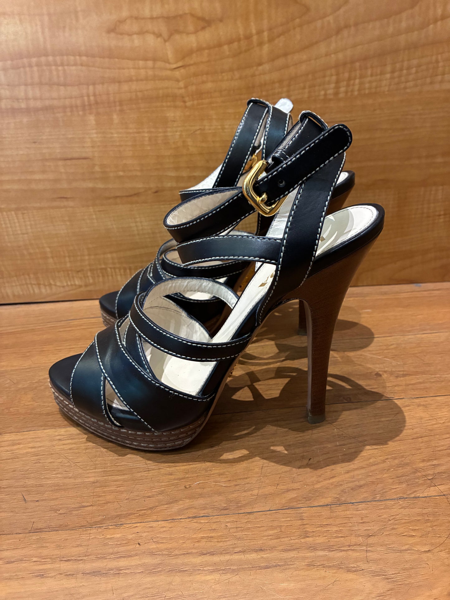 Prada Black Strappy Heels