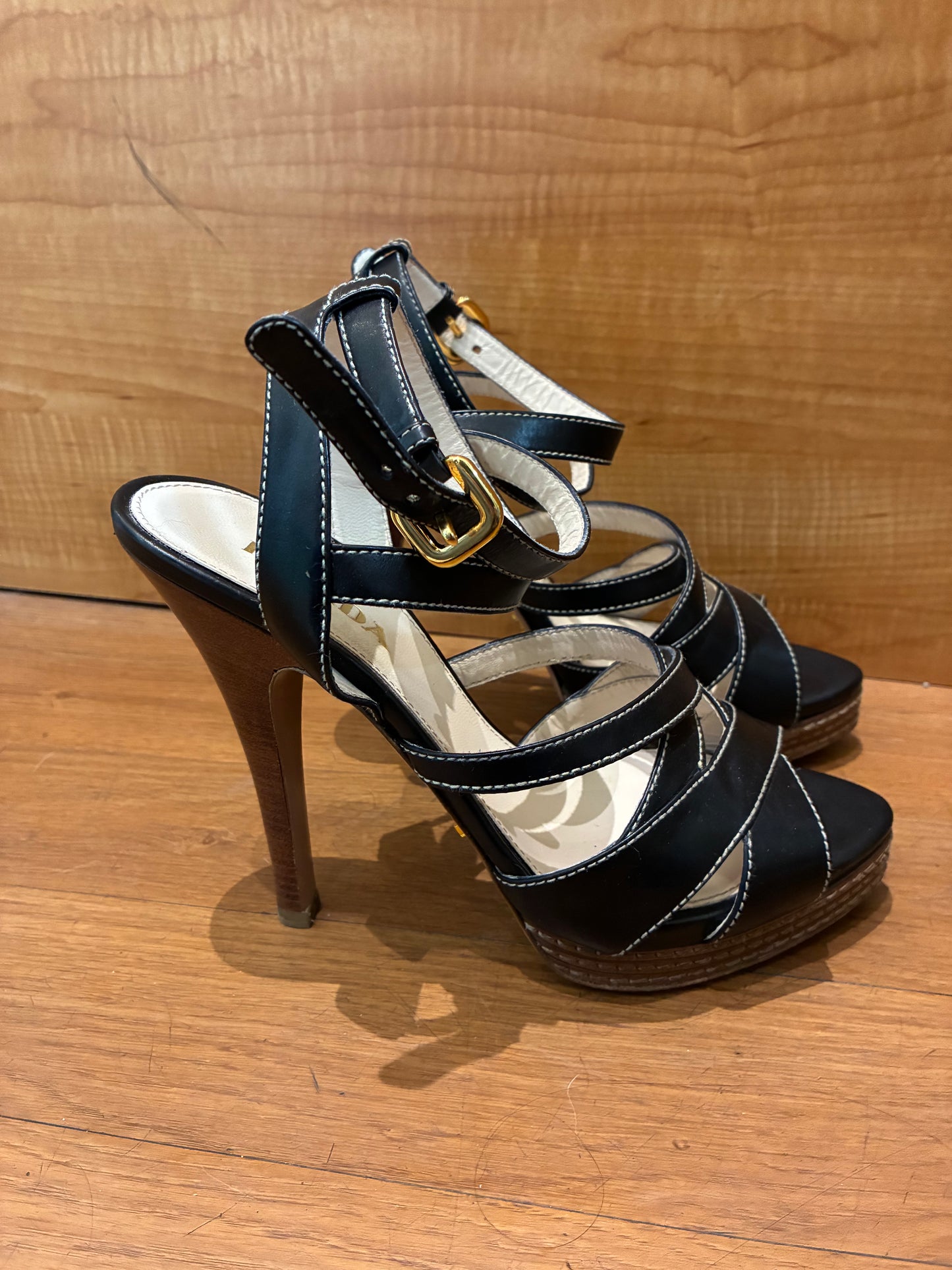 Prada Black Strappy Heels