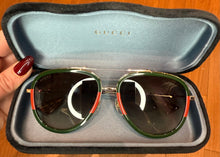 Load image into Gallery viewer, Gucci Red &amp; Green Pilot Sunglasses With Tortoise Accented Tips And Gold Hardware

