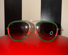 Load image into Gallery viewer, Gucci Red &amp; Green Pilot Sunglasses With Tortoise Accented Tips And Gold Hardware
