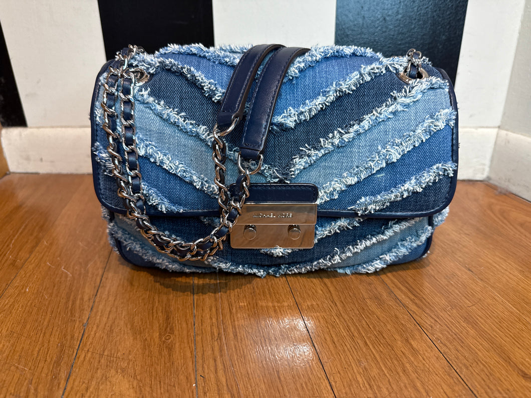 Michael Kors Sloan Large Denim Chevron Shoulder Bag